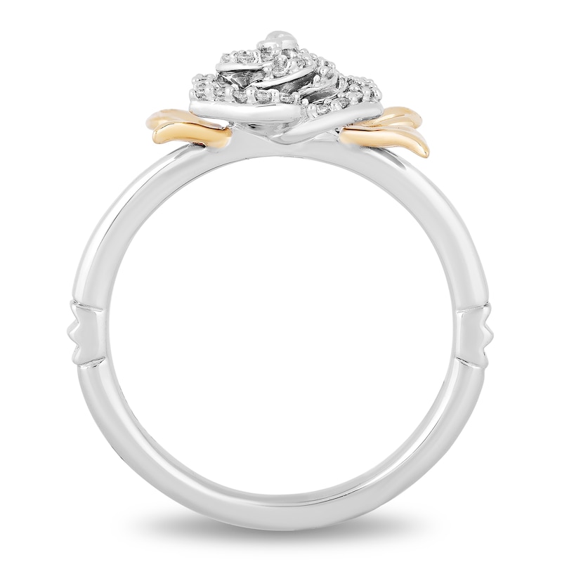 Main Image 3 of Enchanted Disney Belle 0.145 CT. T.W. Diamond Rose Leaf-Sides Ring in Sterling Silver and 10K Gold