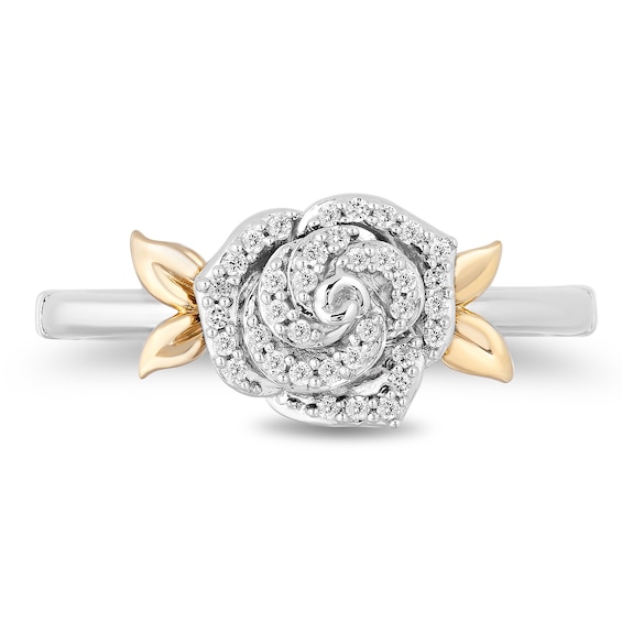 Enchanted Disney Belle 0.145 CT. T.W. Diamond Rose Leaf-Sides Ring in Sterling Silver and 10K Gold