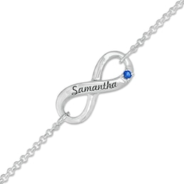 Birthstone Engravable Script Infinity Bracelet in Sterling Silver (1 Stone and Name) - 7.25&quot;