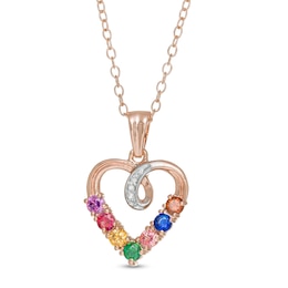 Mother's Birthstone and Diamond Accent Looping Heart Pendant (3-7 Stones)