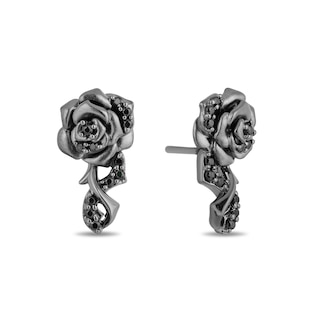 Enchanted Disney Villains Maleficent 0.18 CT. T.W. Black Diamond Rose Drop Earrings in Black Sterling Silver