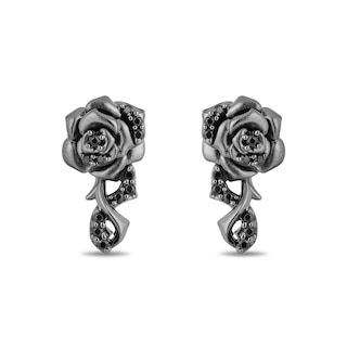 Enchanted Disney Villains Maleficent 0.18 CT. T.W. Black Diamond Rose Drop Earrings in Black Sterling Silver