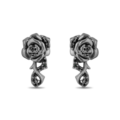 Enchanted Disney Villains Maleficent 0.18 CT. T.W. Black Diamond Rose Drop Earrings in Black Sterling Silver