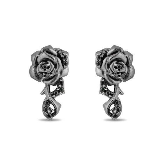 Enchanted Disney Villains Maleficent 0.18 CT. T.W. Black Diamond Rose Drop Earrings in Black Sterling Silver