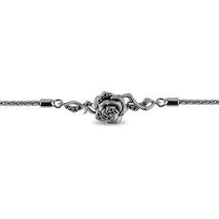 Enchanted Disney Villains Maleficent 0.145 CT. T.W. Black Diamond Rose Bolo Bracelet in Black Sterling Silver