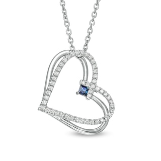 The Kindred Heart from Vera Wang Love Collection Sapphire and 0.18 CT. T.W. Diamond Heart Pendant in Sterling Silver