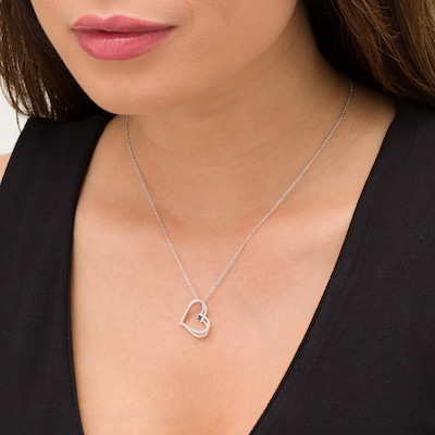 The Kindred Heart from Vera Wang Love Collection Sapphire and 0.18 CT. T.W. Diamond Heart Pendant in Sterling Silver