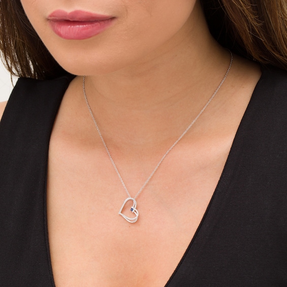 The Kindred Heart from Vera Wang Love Collection Sapphire and 0.18 CT. T.W. Diamond Heart Pendant in Sterling Silver