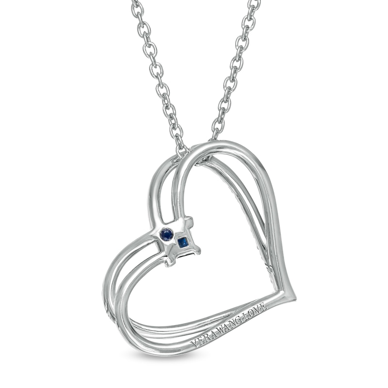 The Kindred Heart from Vera Wang Love Collection Sapphire and 0.18 CT. T.W. Diamond Heart Pendant in Sterling Silver|Peoples Jewellers