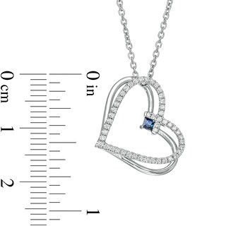 The Kindred Heart from Vera Wang Love Collection Sapphire and 0.18 CT. T.W. Diamond Heart Pendant in Sterling Silver