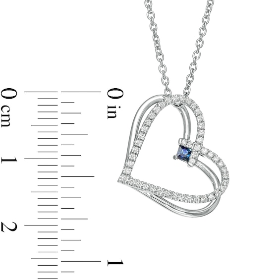 The Kindred Heart from Vera Wang Love Collection Sapphire and 0.18 CT. T.W. Diamond Heart Pendant in Sterling Silver