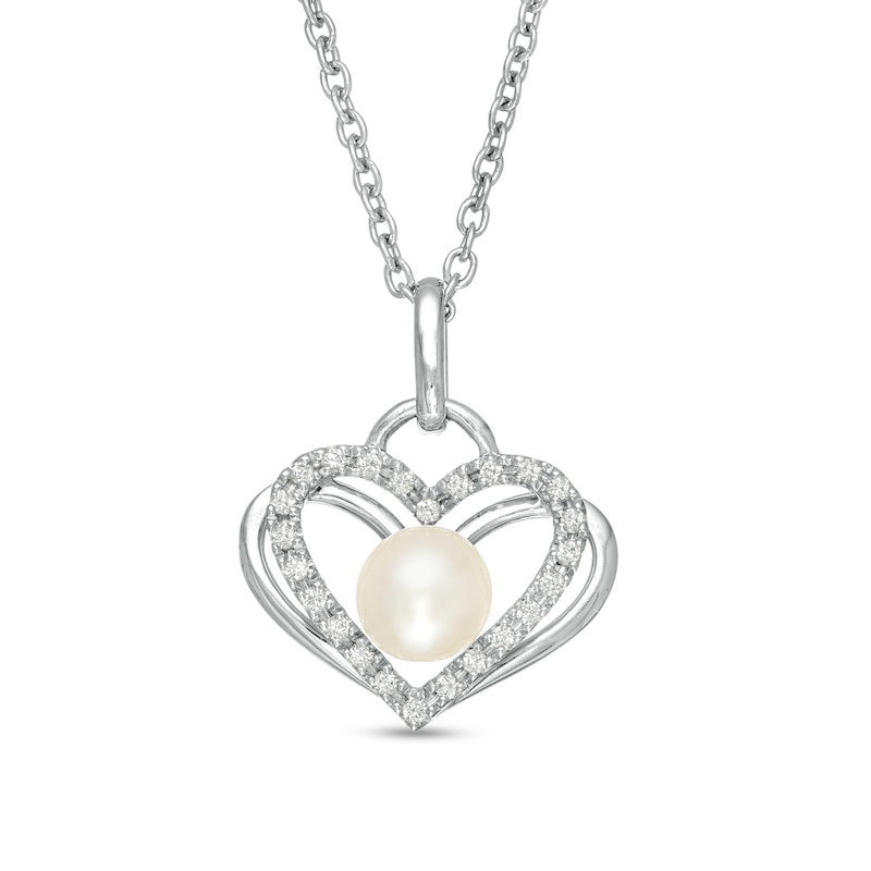 The Kindred Heart from Vera Wang Love Collection Freshwater Cultured Pearl and Diamond Pendant in Sterling Silver-19"