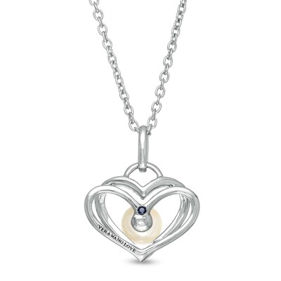 The Kindred Heart from Vera Wang Love Collection Freshwater Cultured Pearl and Diamond Pendant in Sterling Silver-19"