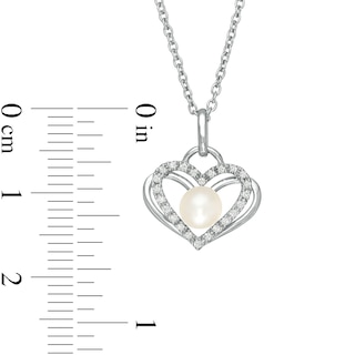 The Kindred Heart from Vera Wang Love Collection Freshwater Cultured Pearl and Diamond Pendant in Sterling Silver-19"