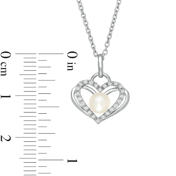 The Kindred Heart from Vera Wang Love Collection Freshwater Cultured Pearl and Diamond Pendant in Sterling Silver-19"