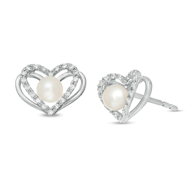 The Kindred Heart from Vera Wang Love Collection Freshwater Cultured Pearl and Diamond Stud Earrings in Sterling Silver