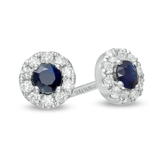 Vera Wang Love Collection 3.0mm Blue Sapphire and 0.146 CT. T.W. Diamond Frame Stud Earrings in Sterling Silver