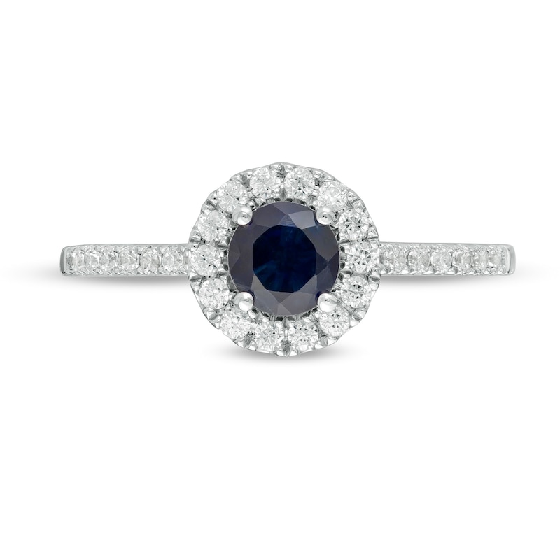 Vera Wang Love Collection 5.0mm Blue Sapphire and 0.23 CT. T.W. Diamond Frame Ring in Sterling Silver|Peoples Jewellers