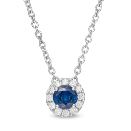 Vera Wang Love Collection 4.0mm Blue Sapphire and 0.085 CT. T.W. Diamond Frame Pendant in Sterling Silver - 19&quot;