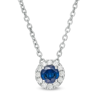 Vera Wang Love Collection 4.0mm Blue Sapphire and 0.085 CT. T.W. Diamond Frame Pendant in Sterling Silver - 19"