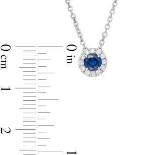 Vera Wang Love Collection 4.0mm Blue Sapphire and 0.085 CT. T.W. Diamond Frame Pendant in Sterling Silver - 19"