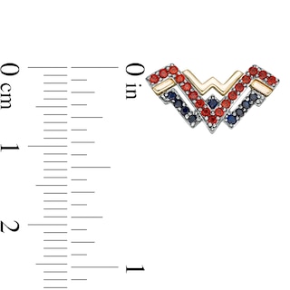 Wonder Woman™ Collection Garnet and Blue Sapphire Symbol Stud Earrings in Sterling Silver and 10K Gold