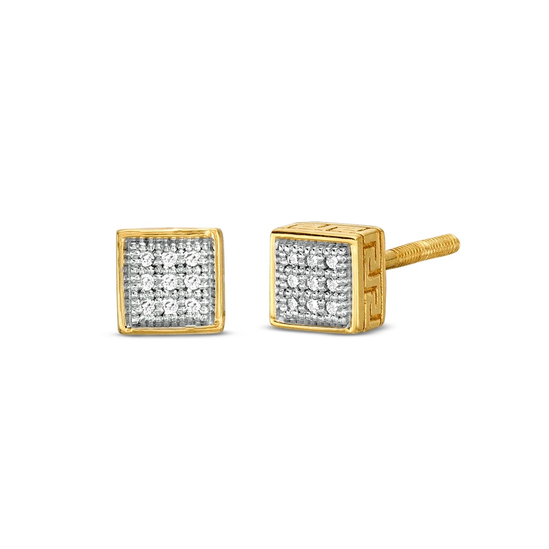 Men's 0.05 CT. T.W. Composite Diamond Greek Key Border Square Stud Earrings in 10K Gold|Peoples Jewellers
