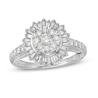 Marilyn Monroe™ Collection 0.95 CT. T.W. Composite Diamond Sunburst Frame Engagement Ring in 14K White Gold