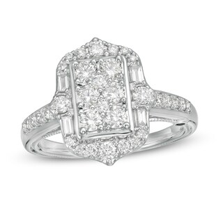 Marilyn Monroe™ Collection 0.95 CT. T.W. Composite Rectangle Diamond Ornate Frame Engagement Ring in 14K White Gold