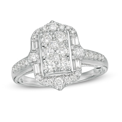 Marilyn Monroe™ Collection 0.95 CT. T.W. Composite Rectangle Diamond Ornate Frame Engagement Ring in 14K White Gold