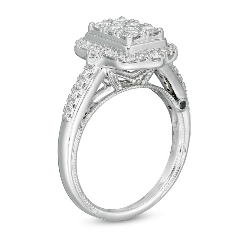 Main Image 3 of Marilyn Monroe™ Collection 0.95 CT. T.W. Composite Rectangle Diamond Ornate Frame Engagement Ring in 14K White Gold