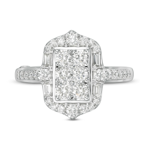 Marilyn Monroe™ Collection 0.95 CT. T.W. Composite Rectangle Diamond Ornate Frame Engagement Ring in 14K White Gold