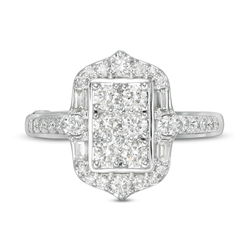 Main Image 4 of Marilyn Monroe™ Collection 0.95 CT. T.W. Composite Rectangle Diamond Ornate Frame Engagement Ring in 14K White Gold