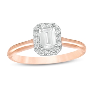 0.64 CT. T.W. Emerald-Cut Diamond Frame Engagement Ring in 14K Rose Gold