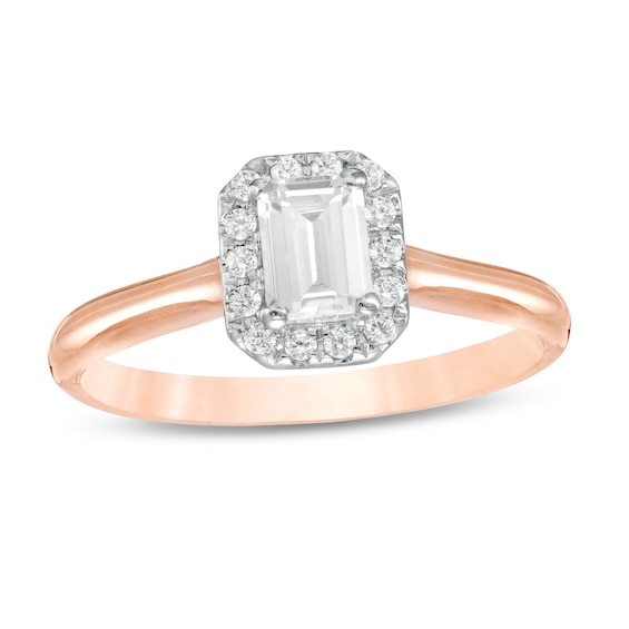 0.64 CT. T.W. Emerald-Cut Diamond Frame Engagement Ring in 14K Rose Gold