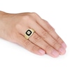 Men's 10.0mm Cushion-Cut Onyx and Lab-Created White Sapphire Stepped Edge Ring in Sterling Silver with Yellow Rhodium