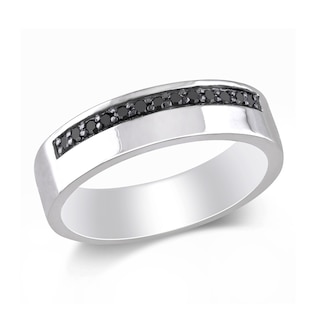 Men's 0.20 CT. T.W. Black Diamond Ribbon Band in Sterling Silver