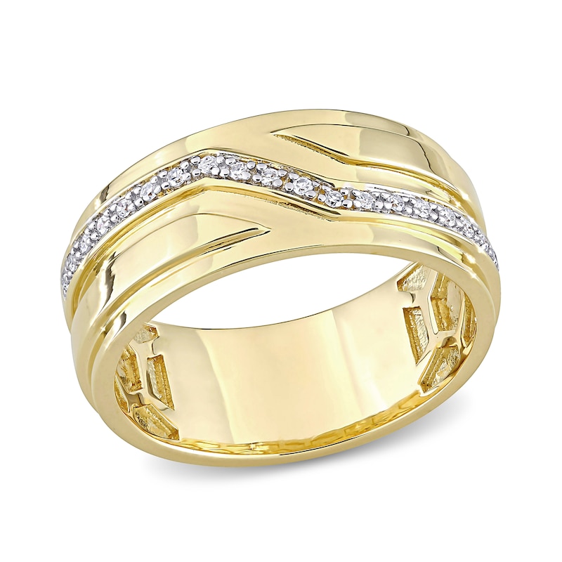 Men's 0.09 CT. T.W. Diamond Slant Stepped Edge Band in Sterling Silver with Yellow Rhodium|Peoples Jewellers