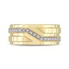 Men's 0.09 CT. T.W. Diamond Slant Stepped Edge Band in Sterling Silver with Yellow Rhodium