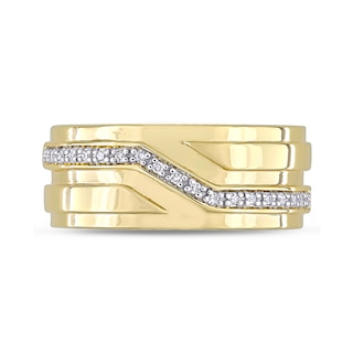 Men's 0.09 CT. T.W. Diamond Slant Stepped Edge Band in Sterling Silver with Yellow Rhodium