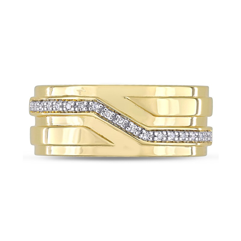 Men's 0.09 CT. T.W. Diamond Slant Stepped Edge Band in Sterling Silver with Yellow Rhodium