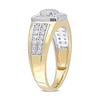 Men's Quad Lab-Created White Sapphire Cushion Frame Double Row Stepped Edge Ring in 10K Gold