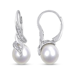 9.0-9.5mm Baroque Freshwater Cultured Pearl and 0.04 CT. T.W. Diamond Flame Drop Earrings in Sterling Silver