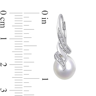 9.0-9.5mm Baroque Freshwater Cultured Pearl and 0.04 CT. T.W. Diamond Flame Drop Earrings in Sterling Silver