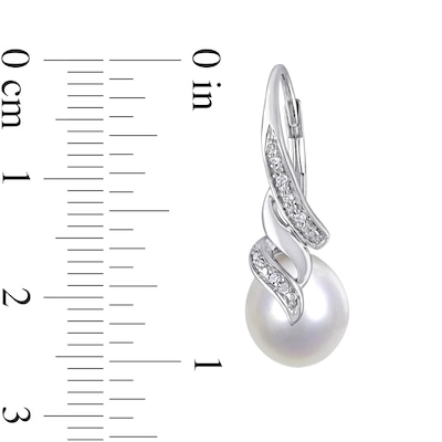 9.0-9.5mm Baroque Freshwater Cultured Pearl and 0.04 CT. T.W. Diamond Flame Drop Earrings in Sterling Silver