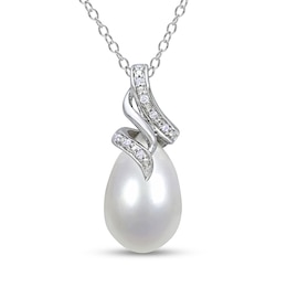 9.0-9.5mm Baroque Freshwater Cultured Pearl and 0.04 CT. T.W. Diamond Flame Pendant in Sterling Silver
