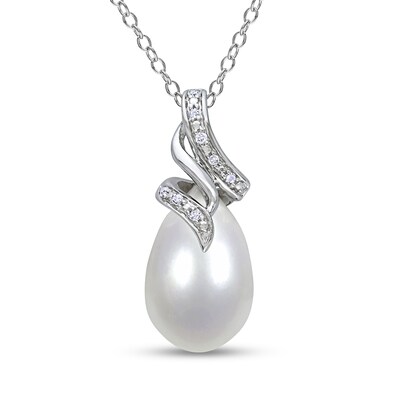 9.0-9.5mm Baroque Freshwater Cultured Pearl and 0.04 CT. T.W. Diamond Flame Pendant in Sterling Silver