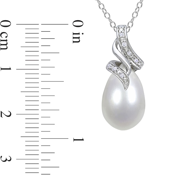 9.0-9.5mm Baroque Freshwater Cultured Pearl and 0.04 CT. T.W. Diamond Flame Pendant in Sterling Silver