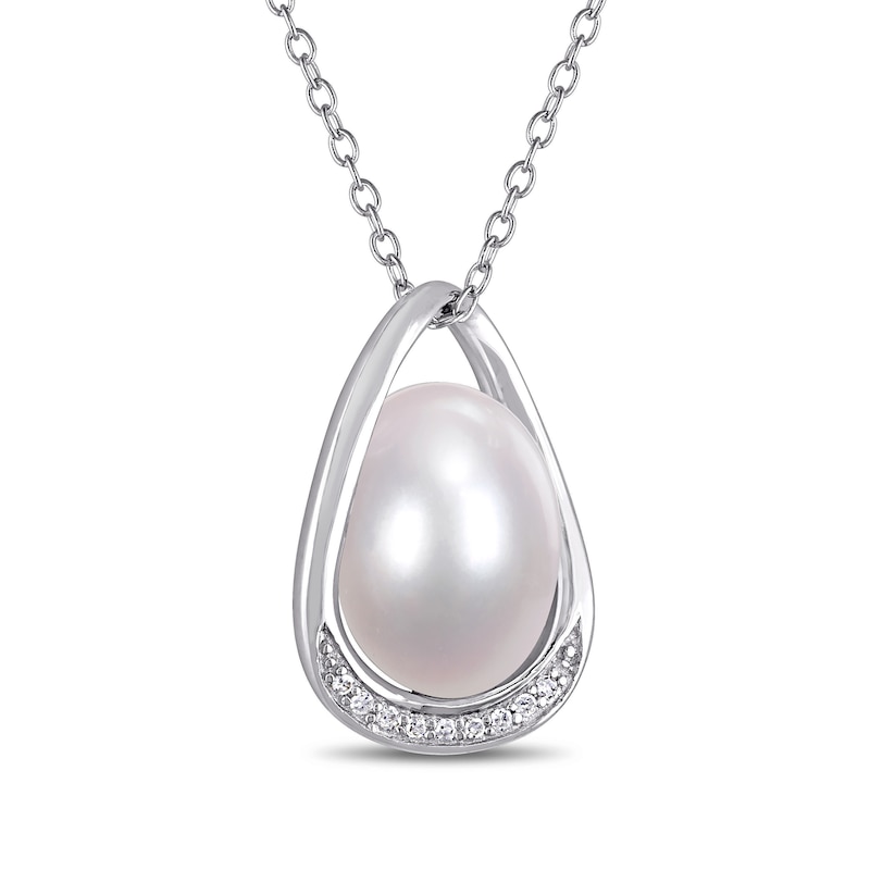 9.5-10.0mm Baroque Freshwater Cultured Pearl and Diamond Accent Teardrop Frame Pendant in Sterling Silver|Peoples Jewellers