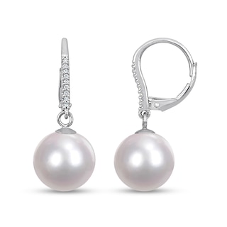 11.0-12.0mm Freshwater Cultured Pearl and 0.05 CT. T.W. Diamond Drop Earrings in Sterling Silver